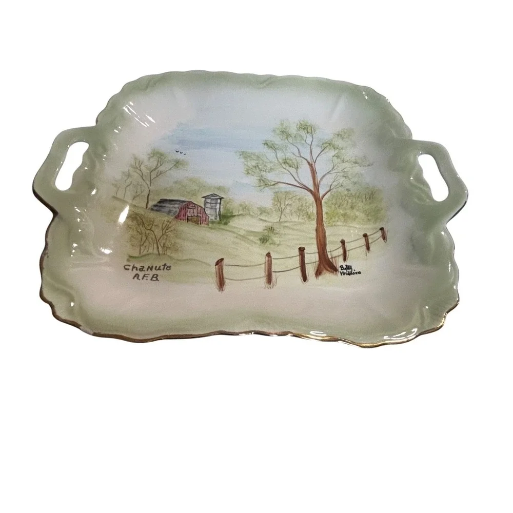 Chanute AFB Castleton‎ China Square Serving Plate Hand Painted Collectable